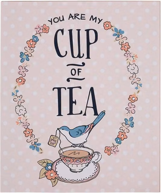 Maison by Premier Pretty Things Cup of Tea Wall Plaque in Pink and White with Floral and Animal Designs