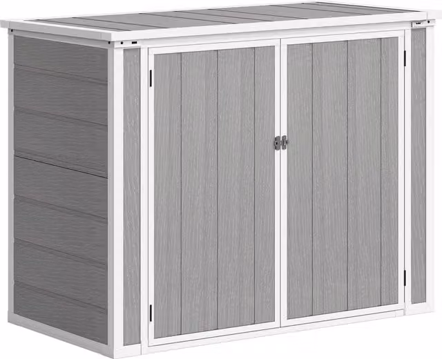 Outsunny Grey Garden Bin Store with Lockable Double Doors and Openable Lid
