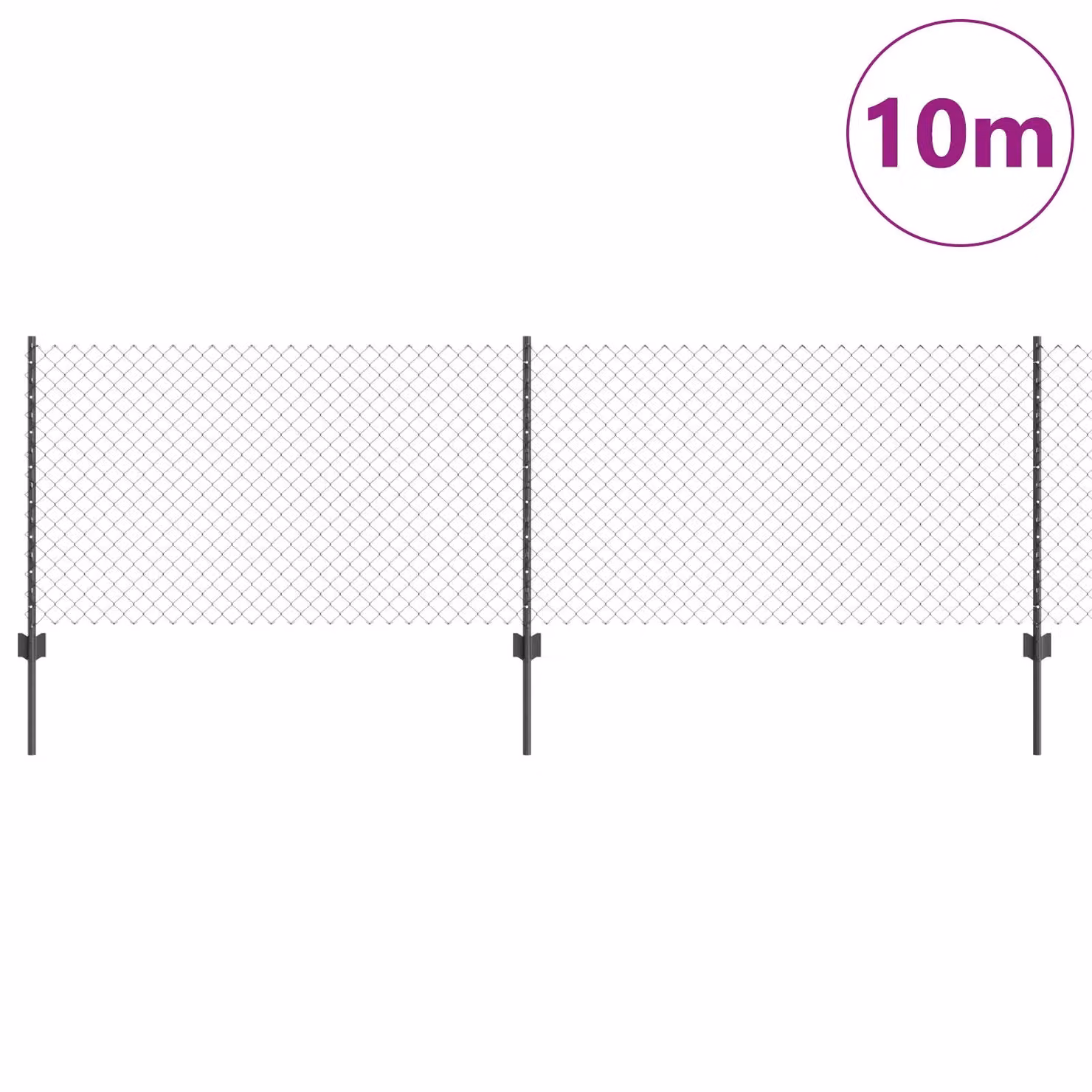 Berkfield Home Grey Galvanised Steel Chain Link Fence with 10 U-Profile In-Ground Posts, W: 10 m, H: 0.8 m – 2