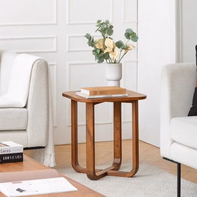 MH London Duchie Mid-Century Solid Wood Square Sofa Side Tables in Walnut Brown