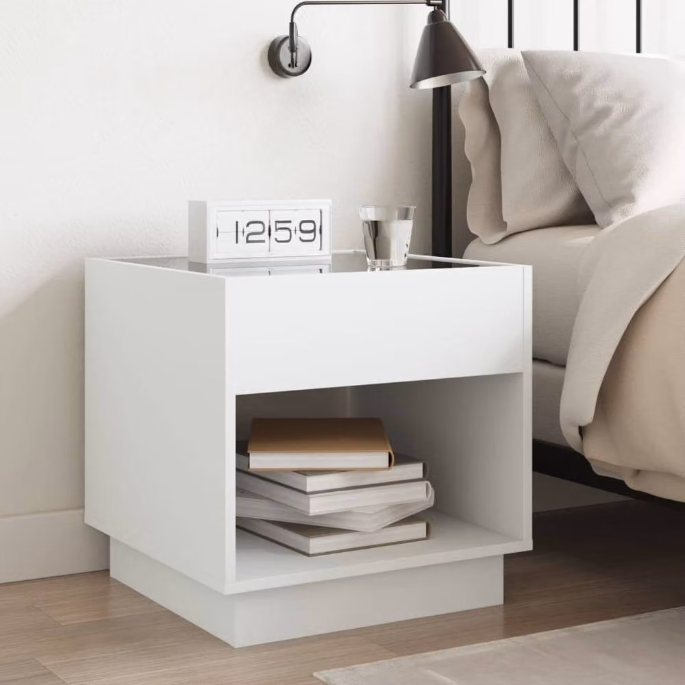 Berkfield Home Infinity LED Bedside Table in White, W/D/H: 50 x 50 x 50 cm – 1