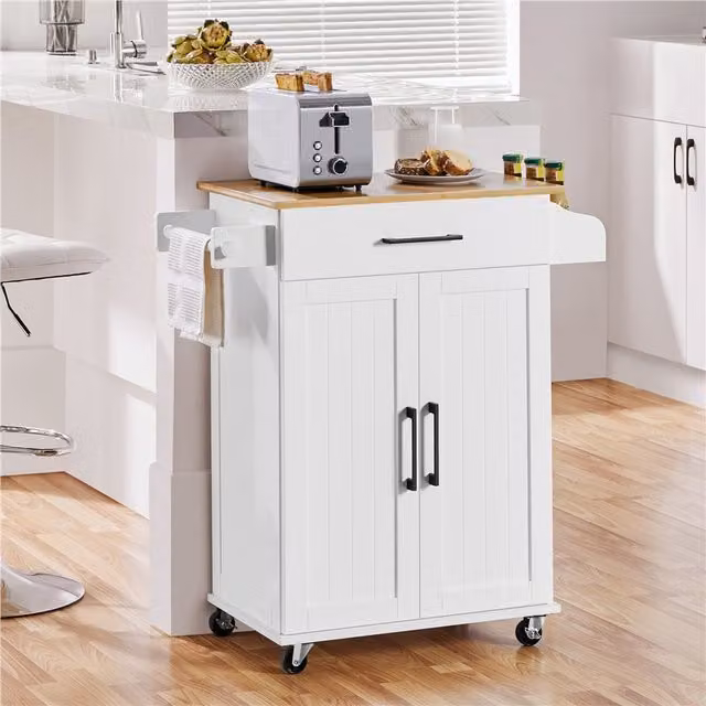 Yaheetech Rolling Kitchen Island Cart with Wood Storage in White