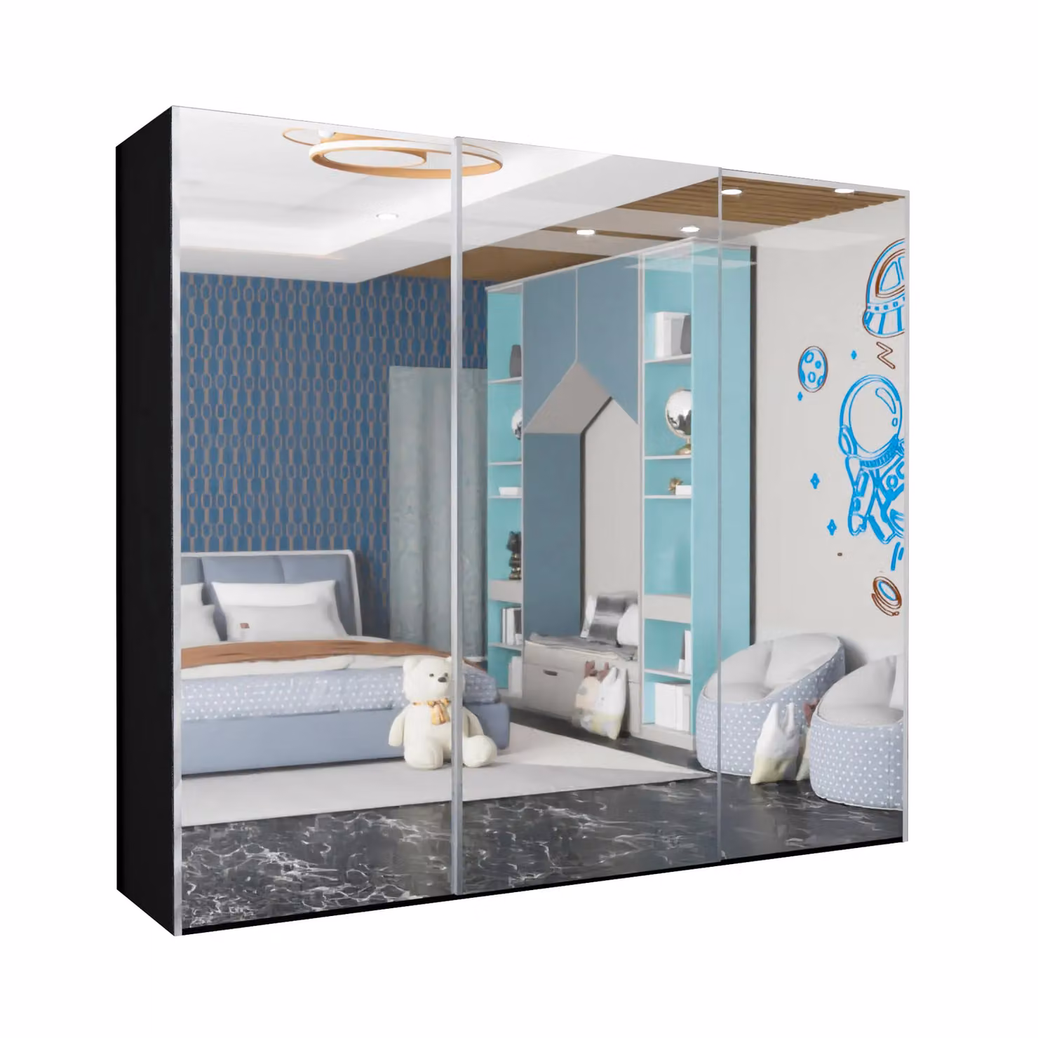 Sliding Wardrobes 4U Modern Black Full Mirror Sliding Door Wardrobe W: 250 cm, H: 217 cm – 2