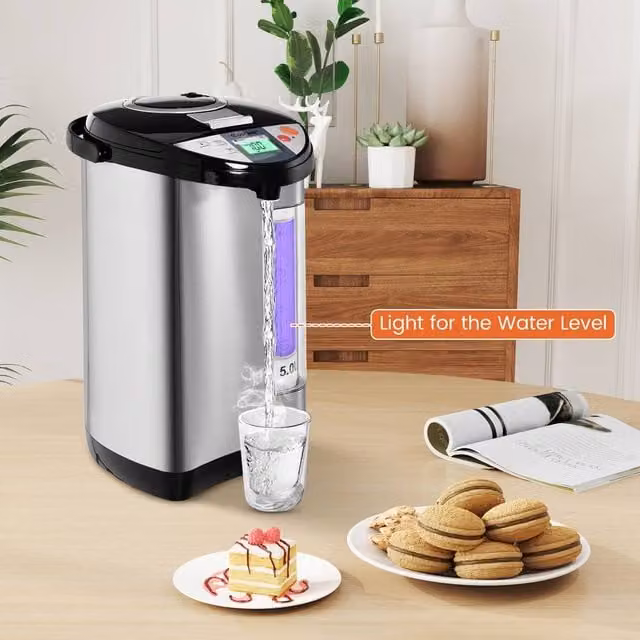 Costway Instant Hot Water Dispenser Thermo Pot with 5 Temperature Settings, 5L Capacity, Silver and Multicolour