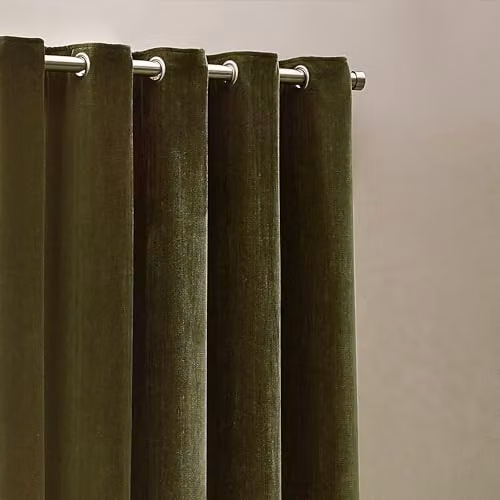 Yard Heavy Chenille Velvet Eyelet Curtains in Green, W: 168 cm, H: 229 cm – 3