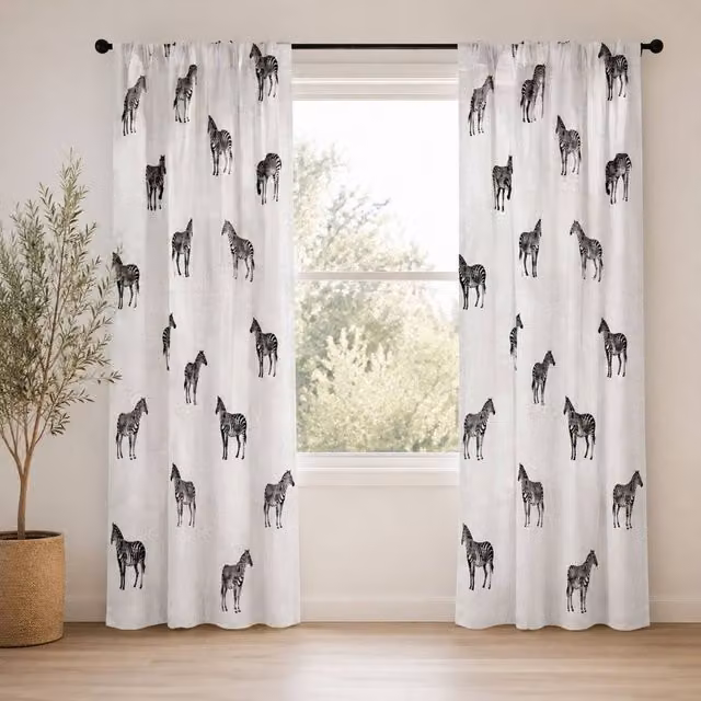 Smart Living Tribal Zebra Curtains Pair with Tie Backs in Black, White and Multicolour, W: 167 cm, H: 183 cm – 1