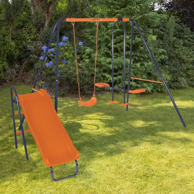 Hedstrom Saturn Junior Outdoor Playset with Swing, Glider and Slide in Orange