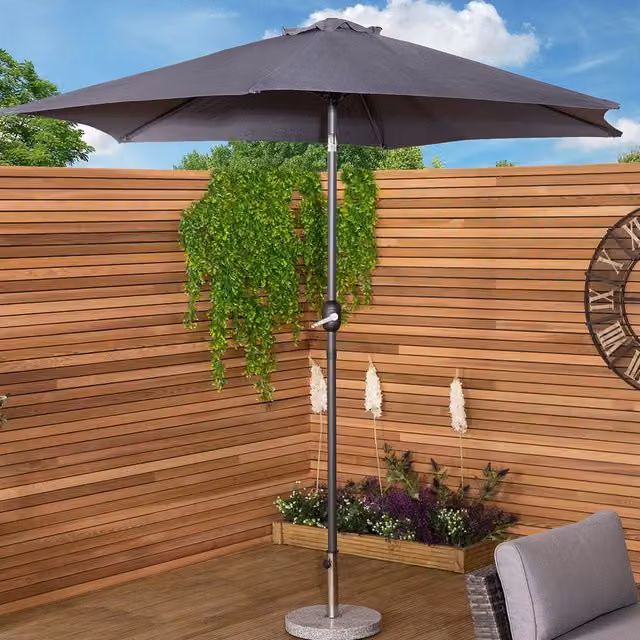 Charles Bentley Grey Metal Garden Patio Umbrella Parasol with Crank and Tilt