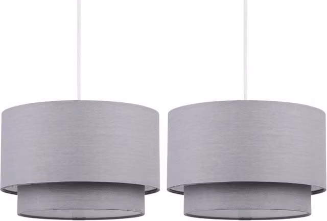 First Choice Lighting Pair of Grey 2 Tier Fabric Ceiling Light Shades – 1