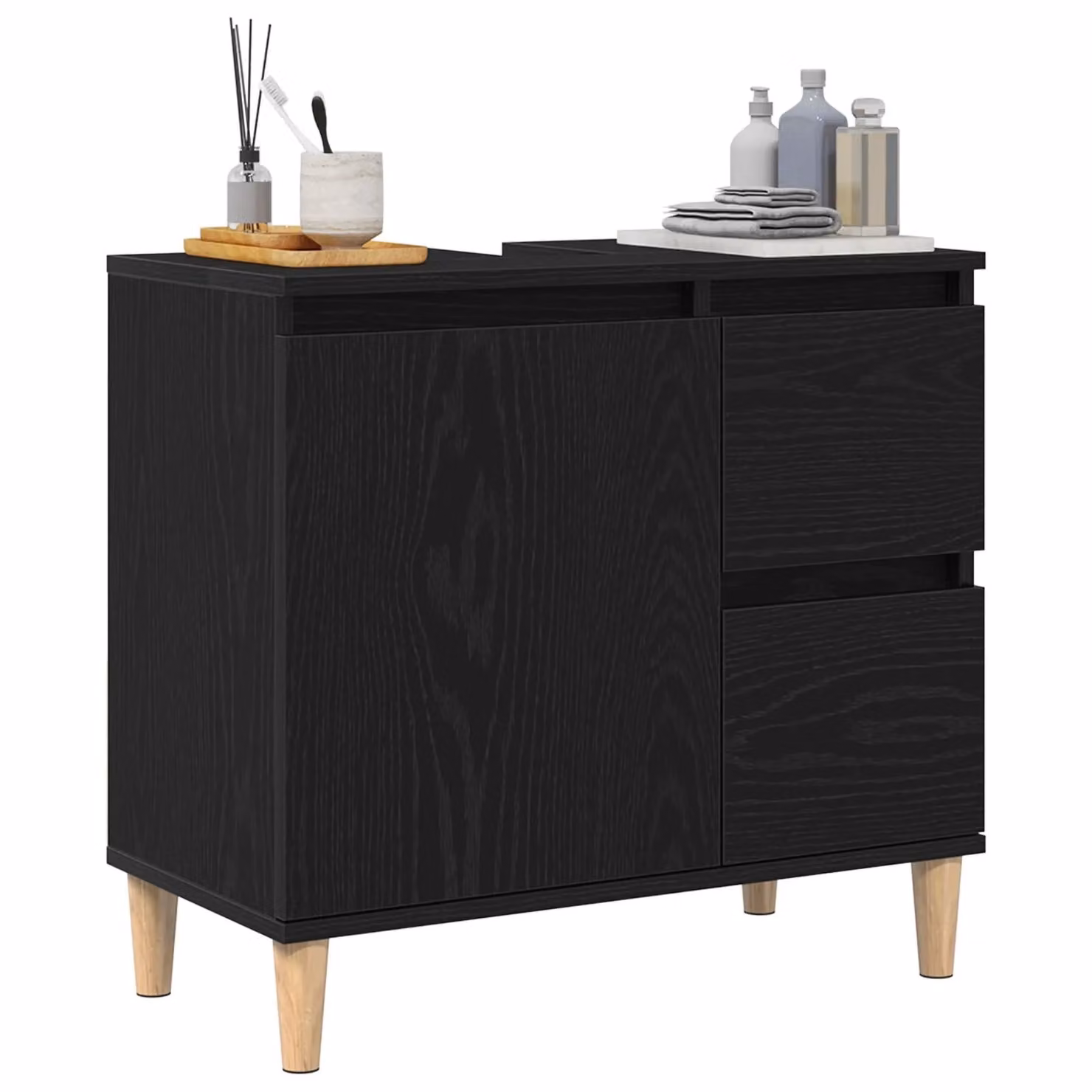 Berkfield Home Black Oak Sink Cabinet with Doors and Drawers, W/D/H: 65 x 33 x 60 cm – 3