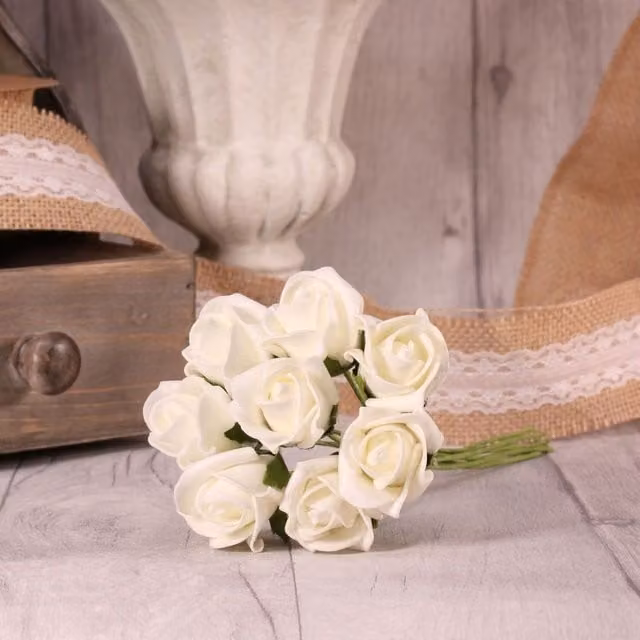 Kingsbury Gifts Bunch of 8 White Foam Tea Rose Buds for Weddings