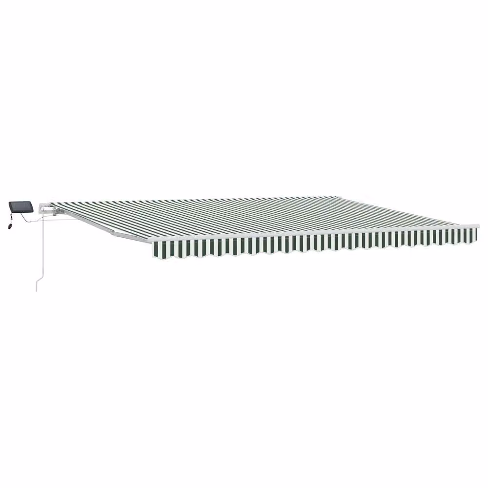 Berkfield Home Manual Retractable Wall-Mounted Awning with LED, Green and White Striped Polyester, W: 450 cm, D: 350 cm – 2