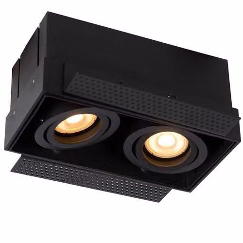 Lucide Trimless Dimmable and Adjustable Recessed Twin Downlight, Black Aluminium, 2xGU10 – 2