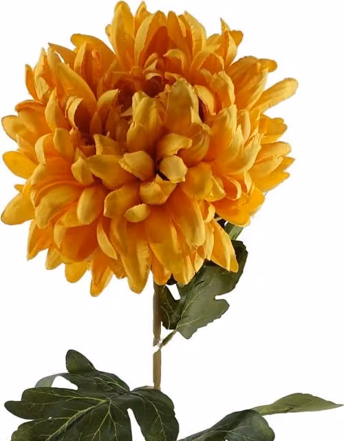 Single Extra Large Reflex Chrysanthemum in Gold and Red Silk Textile