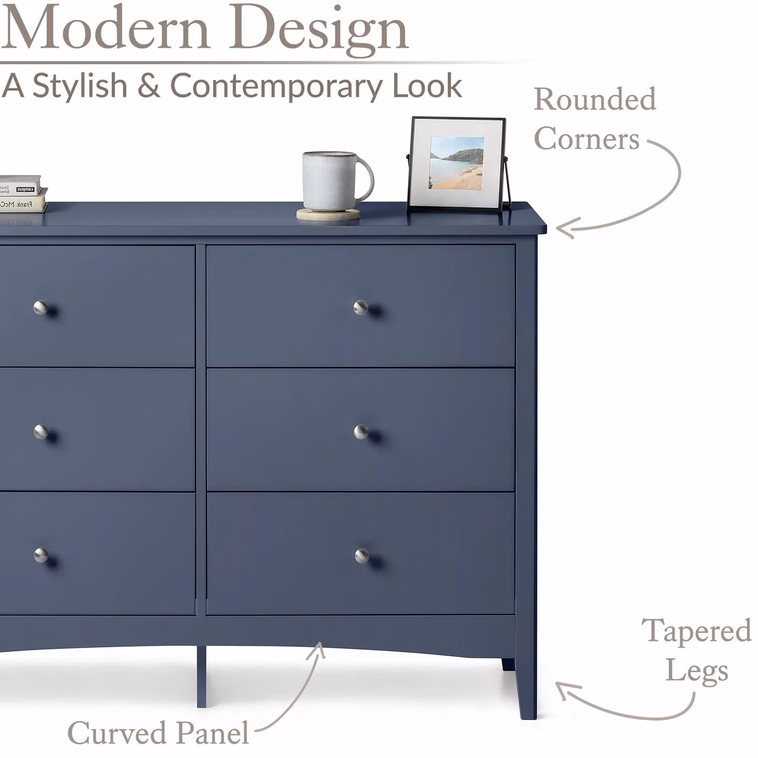 Christow Modern 6 Drawer Chest of Drawers in Blue, W/D/H: 110 x 40 x 80 cm – 3