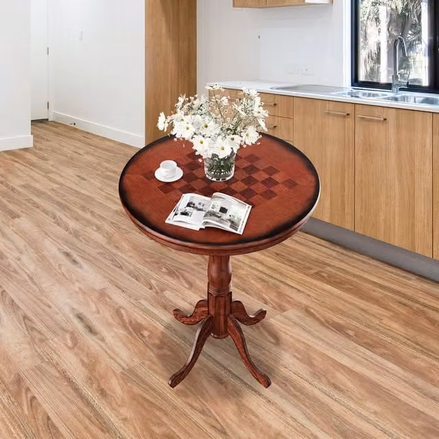 Costway Round Brown Wood Pub Pedestal Side Table