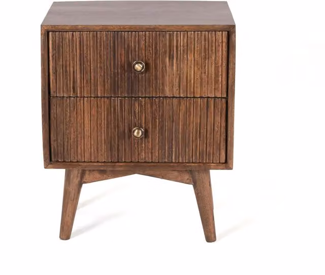 Elm Home And Garden Mid-Century Solid Mango Wood Bedside Table in Brown