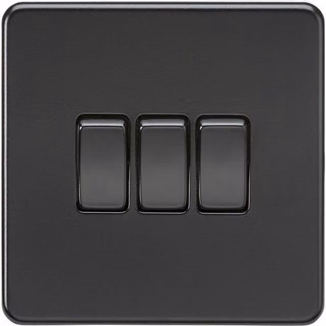 Knightsbridge Screwless 10AX 3G 2-Way Flush Switch in Matt Black with Black Rockers