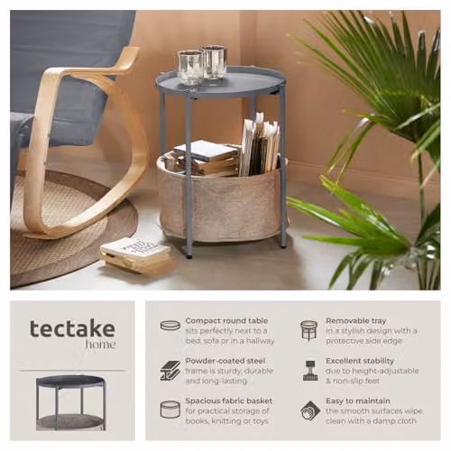 tectake Round Minimalist Side Table in Dark Grey, W/D/H: 45.5 x 45.5 x 53 cm – 4