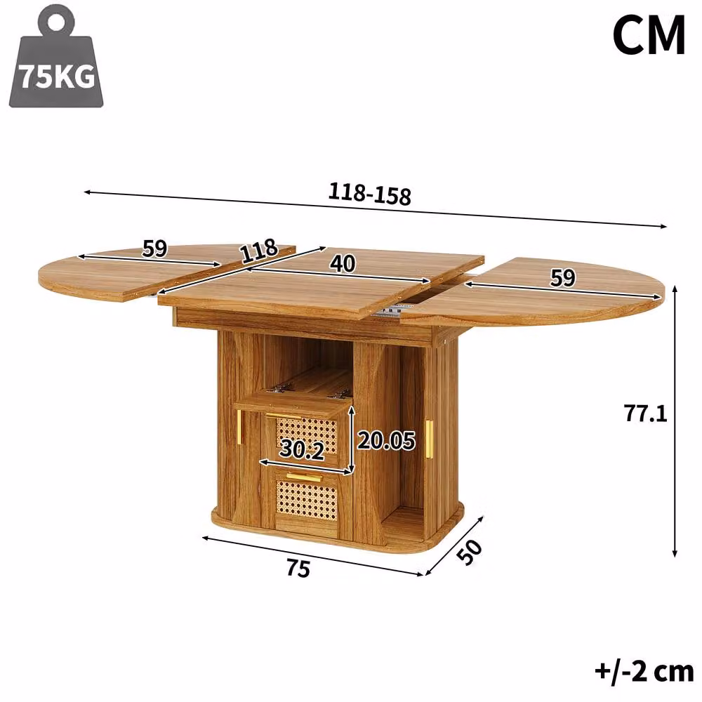 Matteo Extendable Dining Table in Brown Wood Effect with Rattan Drawers – 3