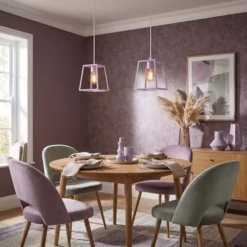 Happy Homewares Industrial Lantern Pendant Lamp Shade in Lilac Metal and Glass, W/D/H: 25 x 21 x 21 cm – 2