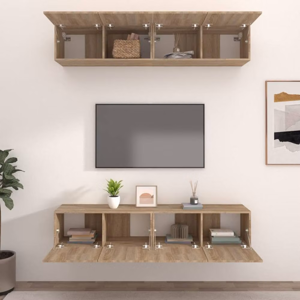 Berkfield Home Set of 4 Sonoma Oak TV Cabinets in Brown, W/D/H: 80 x 30 x 30 cm – 2