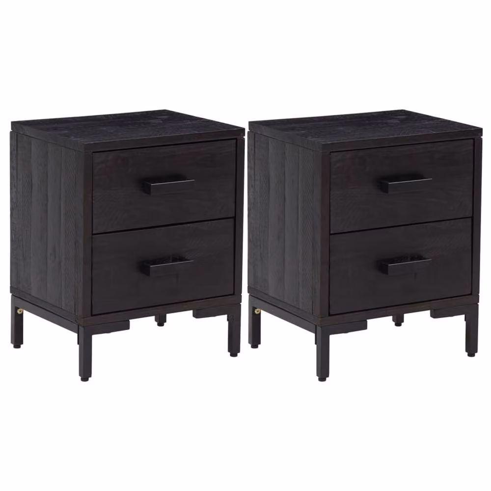 Berkfield Home Beautiful Set of 2 Black Solid Wood Pine Bedside Cabinets W/D/H: 36 x 30 x 45 cm – 3