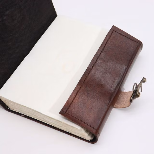 Black and Tan Evil Eye Faux Leather Journal with 160 Deckle Edge Pages in Brown