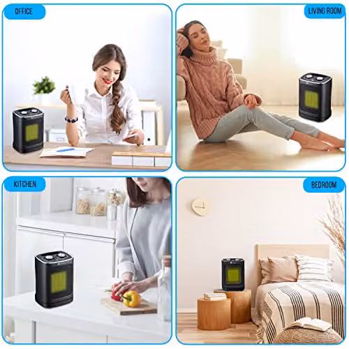 PureMate 1800W Ceramic Fan Heater in Black with Adjustable Thermostat, Tilt Protection and Overheat Protection – 8