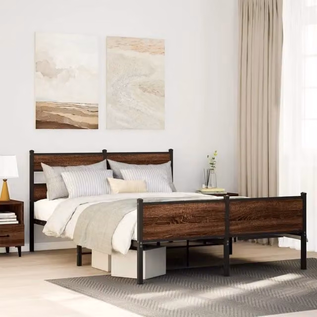 Berkfield Home Classic Bed Frame in Brown Oak, W/D/H: 140 x 190 cm – 1