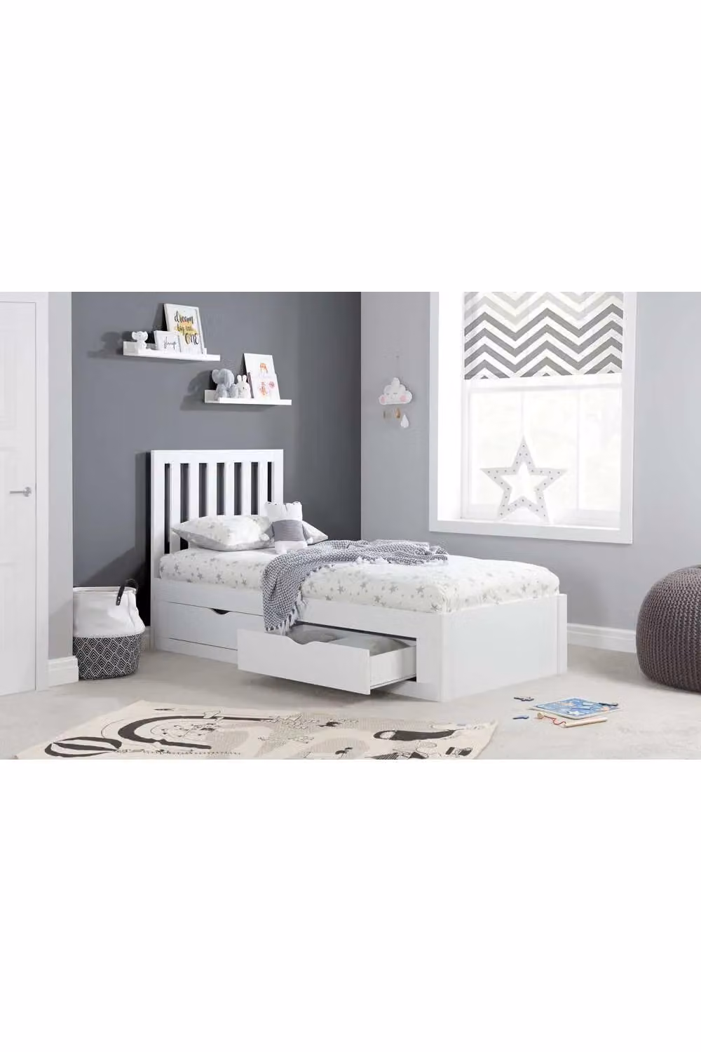 Birlea Appleby White Wooden Storage Bed Frame with Drawers, W/D/H: 90 x 190 cm – 2