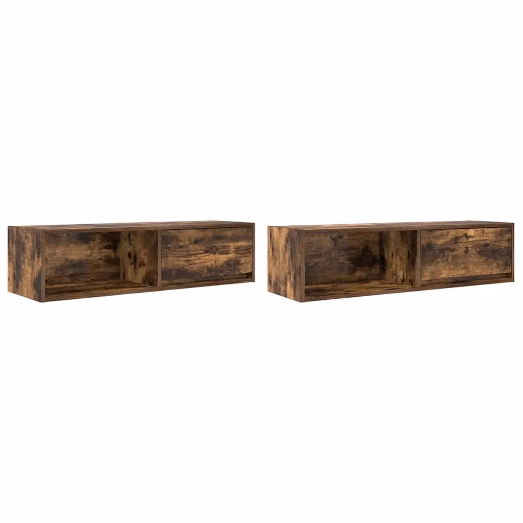 Berkfield Home Set of 2 Wall Mounted TV Cabinets in Smoked Oak Brown, W/D/H: 100 x 31 x 25.5 cm – 2