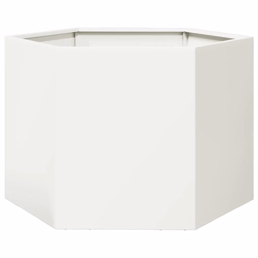 Berkfield Home White Hexagon Steel Garden Planter W: 69 cm, D: 60 cm, H: 45 cm – 2