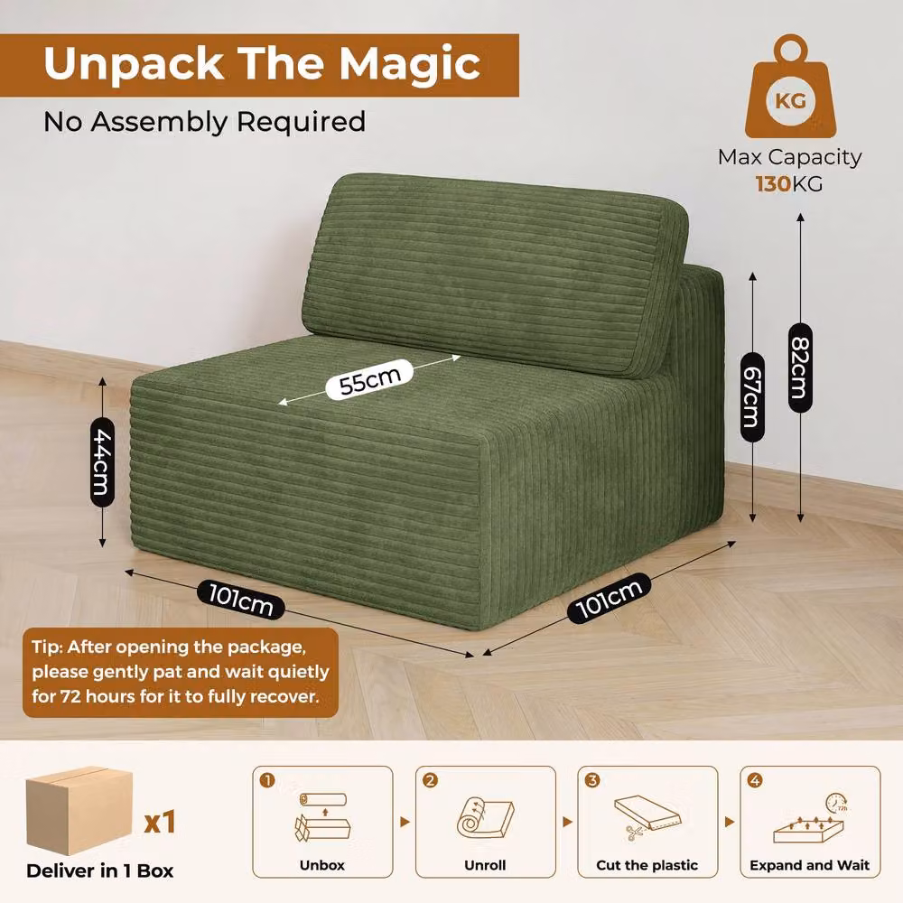 Dprodo Corduroy Modular Sofa Middle Seat, Green, W/D/H: 101 x 101 x 82 cm – 2