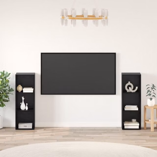Berkfield Home 2-Piece Black Oak Storage Shelves with Back Panel, W/D/H: 107 x 35 x 37 cm