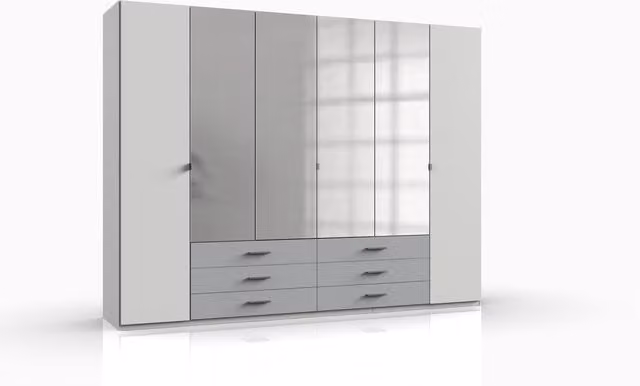 Tjs Ball 6 Door Wardrobe in White and Grey with Glossy Finish and Mirror