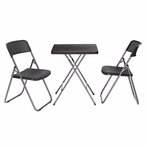 Garden Gear Rattan Effect 2 Seater Folding Bistro Set in Black with Powder Coated Steel Frame – 1