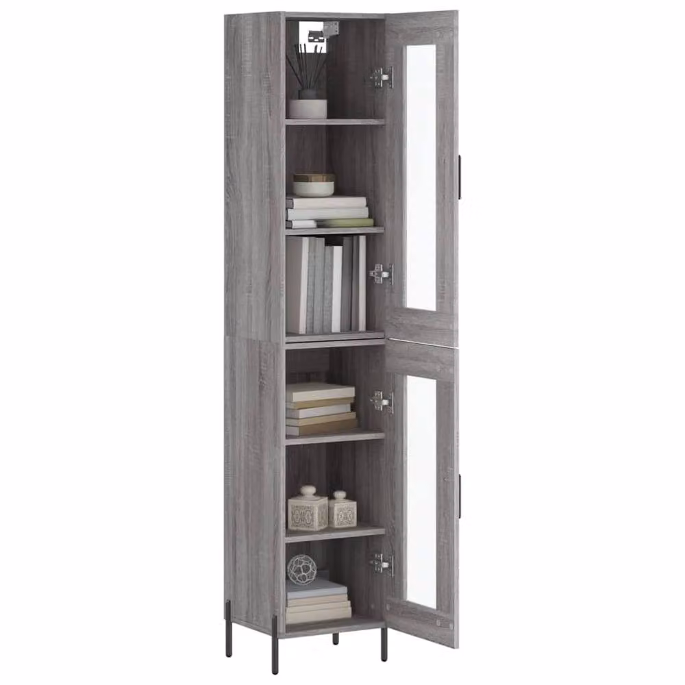 Berkfield Home Grey Sonoma Highboard with Glass Doors and Internal Shelves, W/D/H: 34.5 x 34.5 x 180 cm – 3