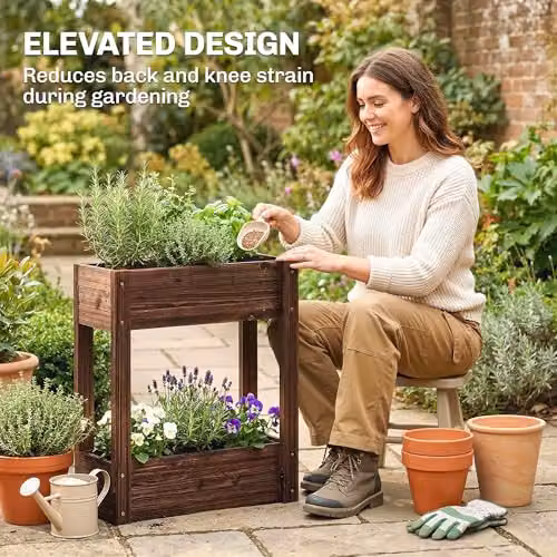Outsunny 2-Tier Brown Wooden Raised Planter Garden Bed W/D/H: 60 x 25 x 70 cm – 3