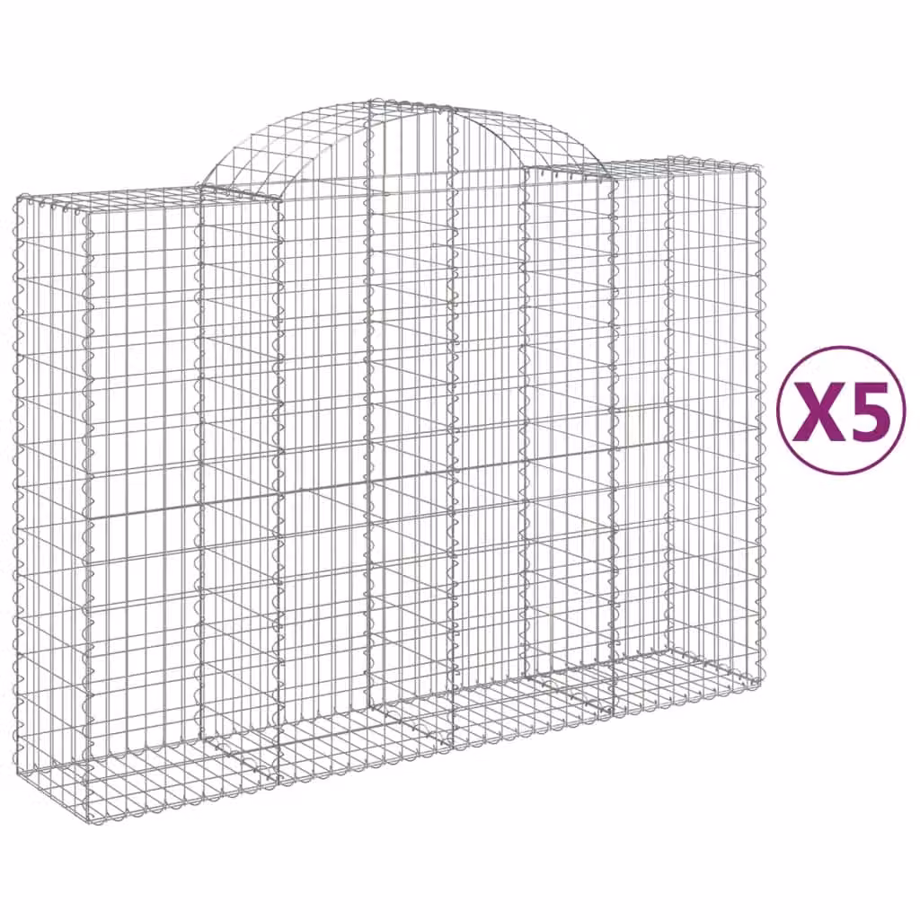 Berkfield Home Arched Gabion Baskets, 5 Piece Set, Silver Galvanised Steel, W: 200 cm, D: 50 cm, H: 140-160 cm – 2
