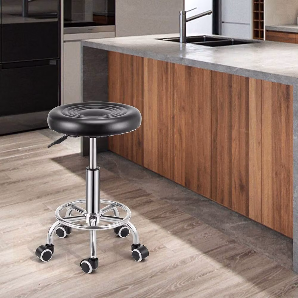 NESTLUNE Black Adjustable 360 Swivel Round Bar Stool with Synthetic Leather Seat, W/D/H: 60 x 60 x 100 cm – 5