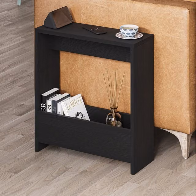 Decortie Minimalist Rectangular Side Table in Black Wood, W/D/H: 60 x 20 x 55 cm