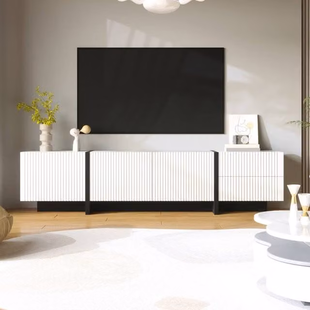 Matteo Modern TV Cabinet with 3 Doors and 2 Drawers in Black and White – 1