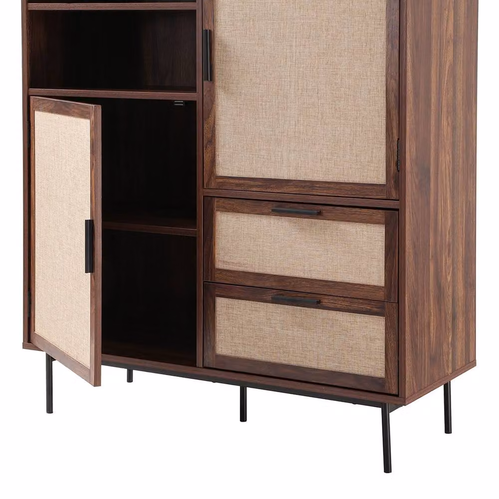 CALICOSY JETSON Highboard with 2 Doors, 2 Drawers and Fabric Fronts in Dark Brown – 7