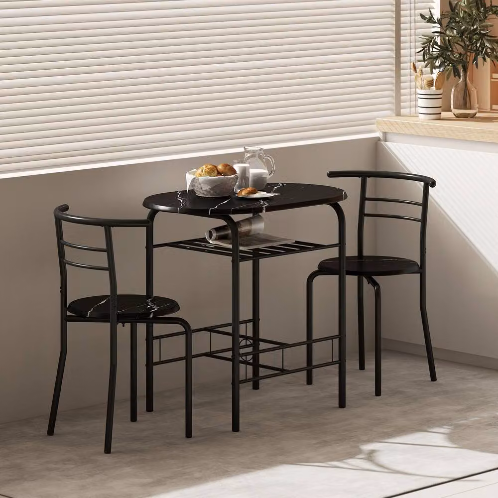 STILVORA Modern Dining Set with Table and 4 Chairs in Black with Wooden Structure – 8