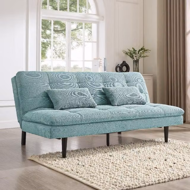 Butterfly Click-Clack Sofa Bed in Petrol Blue Bouclé Fabric