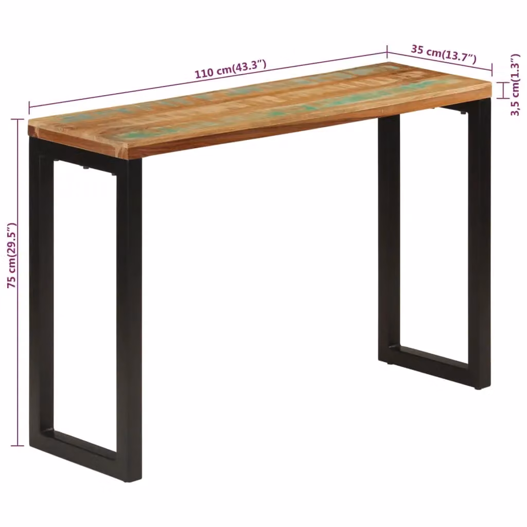 Berkfield Home Industrial Reclaimed Solid Wood Console Table, Multicolour, W/D/H: 110 x 35 x 75 cm – 6