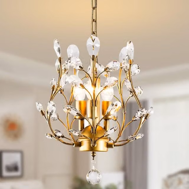 Garwarm 3-Light K9 Crystal Chandelier in Gold/Brass for Hallway, Living Room or Bedroom