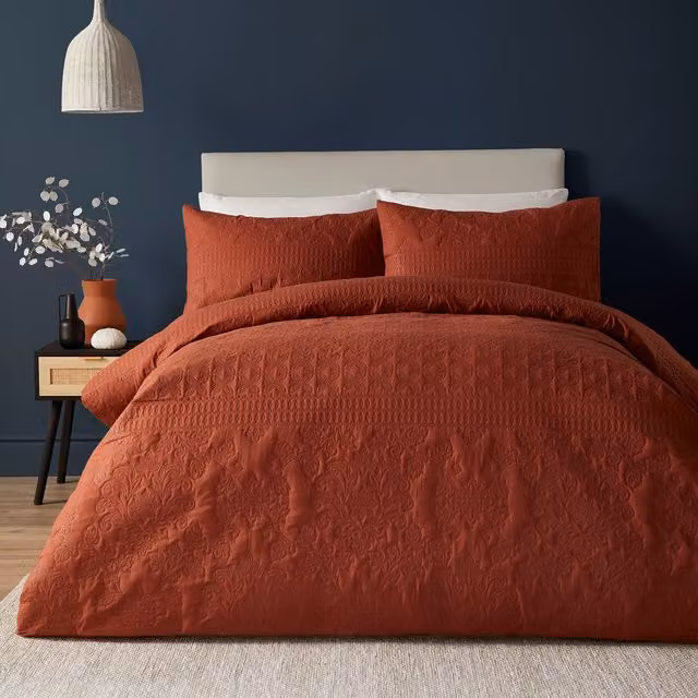 Serene Avery Modern Striped Microfibre Duvet Cover Bedding Set in Orange