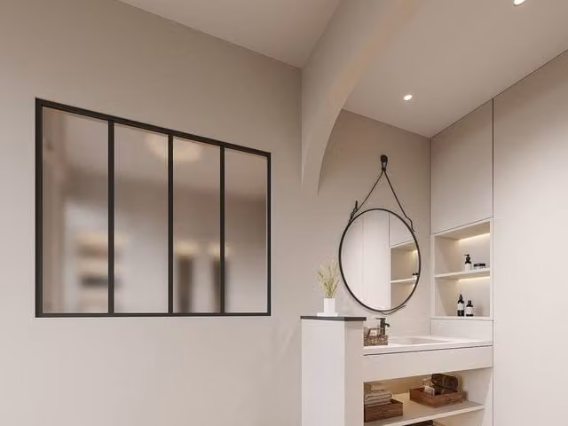 Vente-unique Modern Powder-Coated Aluminium and Frosted Glass Partition, Black, W: 120 cm, H: 105 cm – 1
